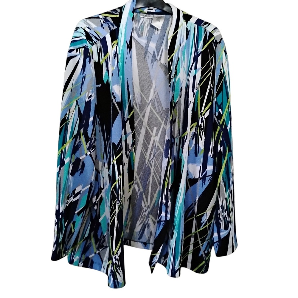 Liz Baker Woman Blue Abstract Geometric Open Front Cardigan Plus Size 3X